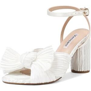 New Vimisaoi Womens Size 7 White Fabric Bow Open Toe 3.5" Heel Wedding Shoes